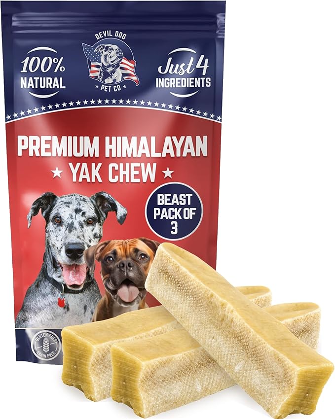 Devil Dog Pet Co. Himalayan Yak Cheese Dog Chews, Beast - 3 Pack, 100% Natural & Healthy, Lactose-Free, Long-Lasting Dog Treats, Premium Yak Milk Chew Bones for Dogs