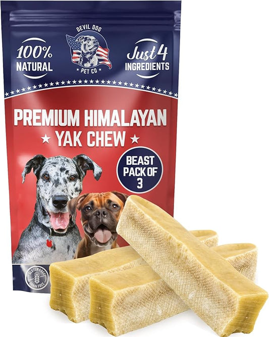 Devil Dog Pet Co. Himalayan Yak Cheese Dog Chews, Beast - 3 Pack, 100% Natural & Healthy, Lactose-Free, Long-Lasting Dog Treats, Premium Yak Milk Chew Bones for Dogs