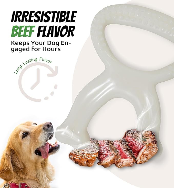 Durable Dog Chew Toy for Aggressive Chewers, Indestructible Nylon Bone Dental Care Teeth Cleaning Chew Toy for Small, Medium and Large Dogs, Keep Them Busy, Irresistible Beef Flavor (White)