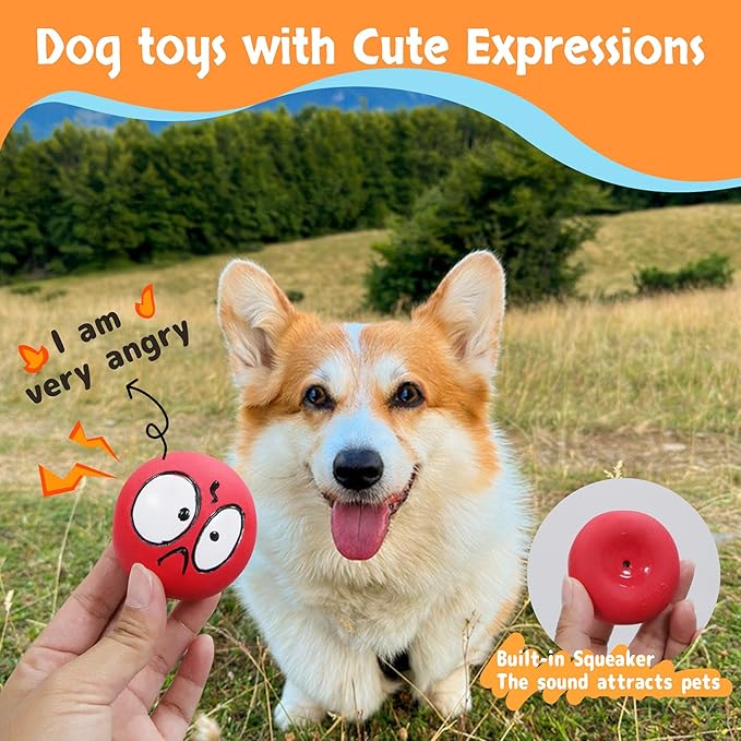 Squeaky Dog Toys, Natural Rubber Dog Balls Durable for Small & Medium Puppy/Dogs Playtime 6 Pcs/Set
