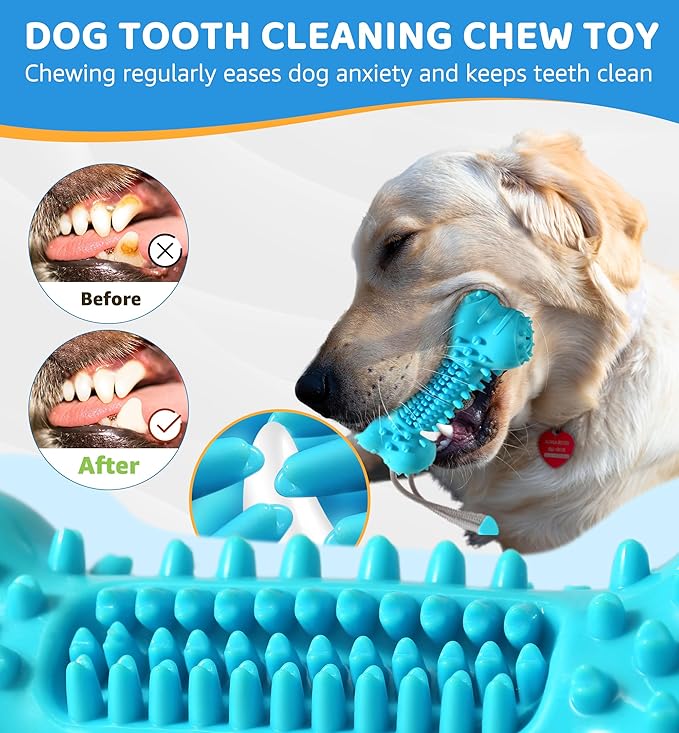 Dog Chew Toy for Aggressive Chewers, Durable Dental Cleaning Treat Toy, Food Dispensing Interactive Toy for Small, Medium & Large Dogs, Teeth Cleaning, Keep Busy, Tough Natural Rubber (Green)