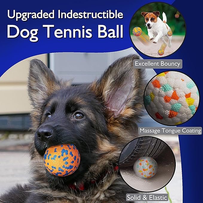 2.5'' Dog Balls for Aggressive Chewers Small Medium, Puppy Chew Toys for Teething, Tennis Spiky Dog Ball Squeaky Training Chuck It Toy for Dogs Puppies (4 Balls)