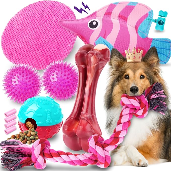 Zeaxuie 12 Pack Heavy Duty Various Dog Chew Toys Pack for Aggressive Chewers - Includes Large Rope Toys, Squeaky Toys & Indestructible Chew Bone for Medium, Large & X-Large Female Dogs