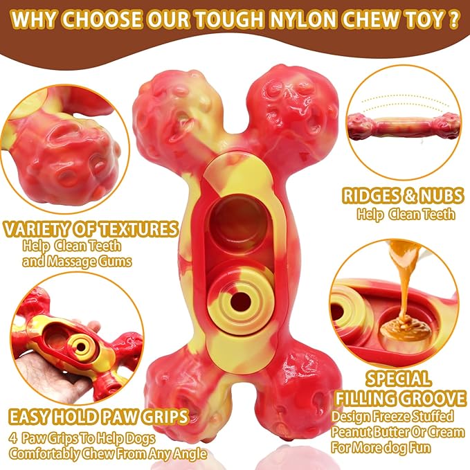 Dog Chew Toys for Aggressive Chewers, 1 Pack Indestructible Dog Toy for for Medium/Large Breed, Nylon Dog Toys to Keep Them Busy,Bacon Flavor (Orange)