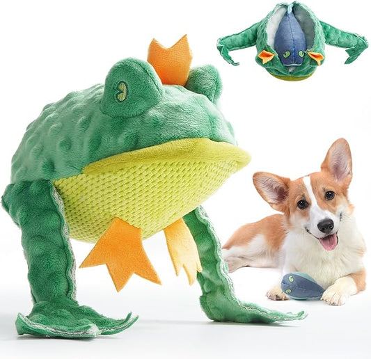 Nocciola 2 in 1 Frog Prince Plush Dog Toy, Rip and Reveal Interactive Toys with Hidden Tadpole Inside Play Tug-of-War Game for Dogs and Puppies