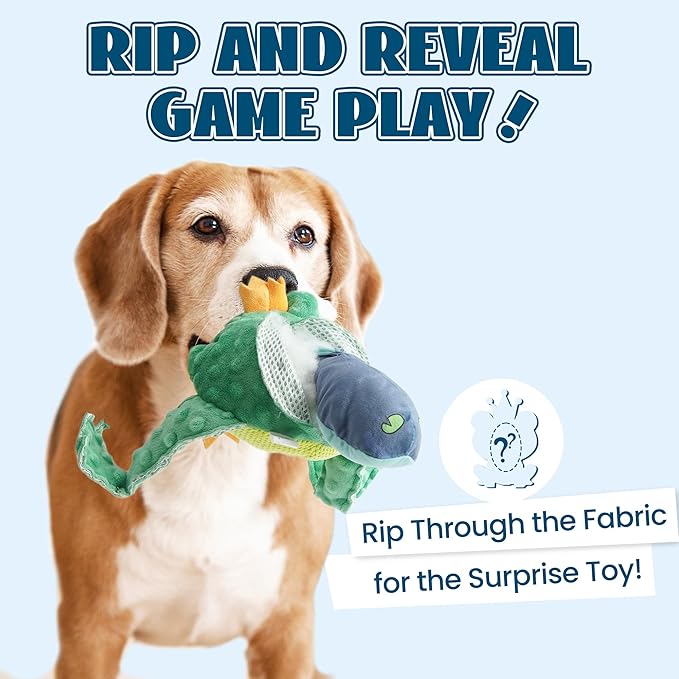 Nocciola 2 in 1 Frog Prince Plush Dog Toy, Rip and Reveal Interactive Toys with Hidden Tadpole Inside Play Tug-of-War Game for Dogs and Puppies
