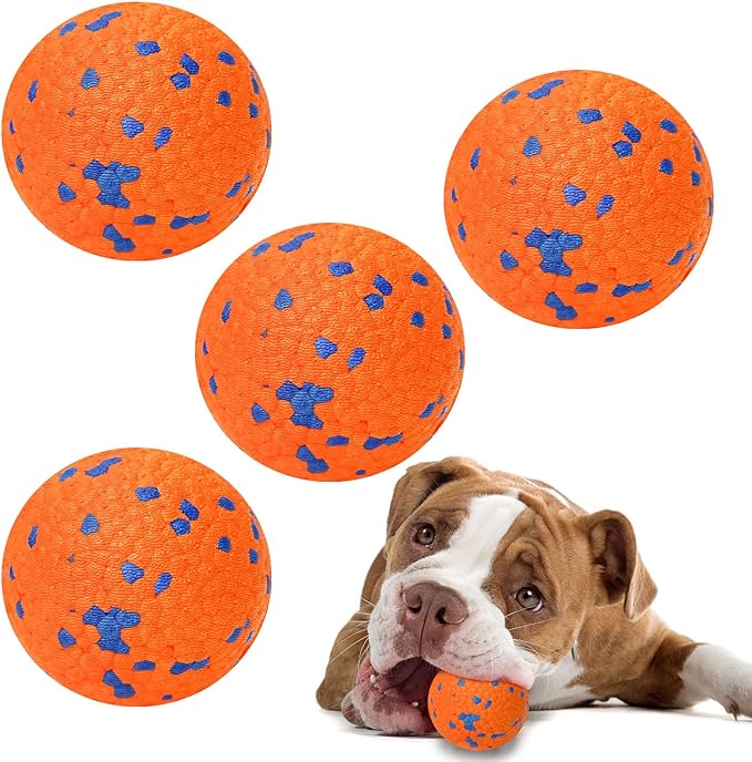 Dog Balls for Aggressive Chewers, Indestructible Bouncy Floating Balls for Training Dog Catch and Fetch, Sturdy Solid Tennis Ball Toys for Large Medium Small Dogs - 2.75in - Orange - 4pcs