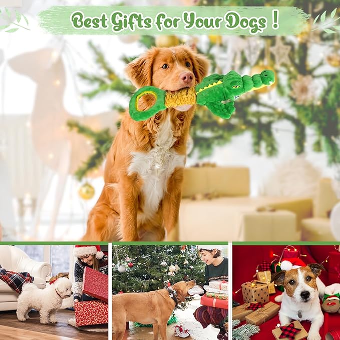 Large Alligator Dog Toys, Plush Squeaky Dog Toy with Crinkle Paper and Tug of War Handle, Interactive Puppy Toys for Small, Medium and Large Dogs