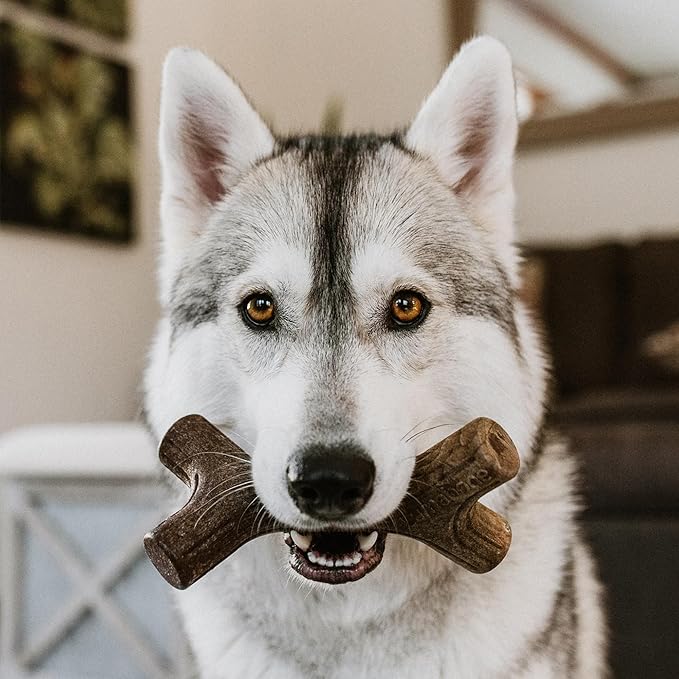 Real Bacon Medium 3-Pack Durable Dog Chew Toys for Aggressive Chewers, Made in USA – Wishbone, Zaggler, Stick