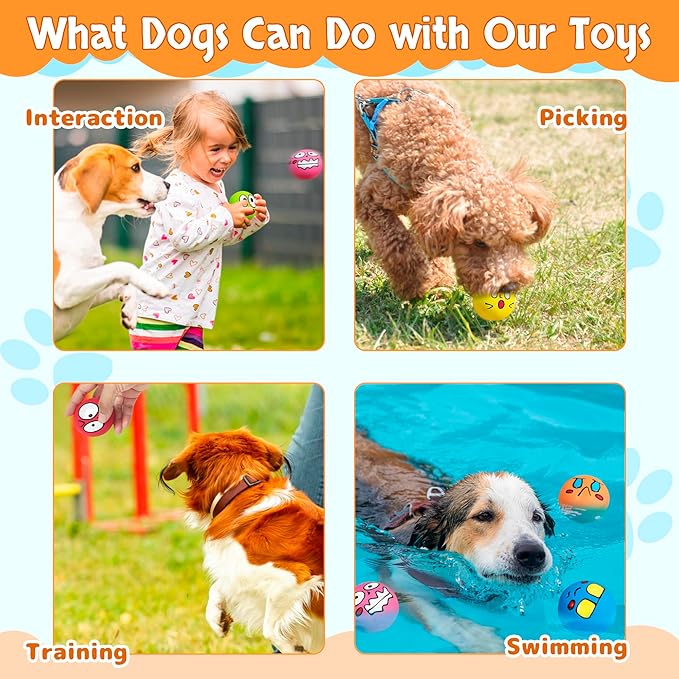 Squeaky Dog Toys, Natural Rubber Dog Balls Durable for Small & Medium Puppy/Dogs Playtime 6 Pcs/Set