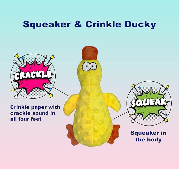 Squeaky Dog Toys for Small, Medium and Large Breeds - Tough, Durable and Soft Crinkle Plush Puppy Toys for Boredom (Octopus+Ducky) 2pack