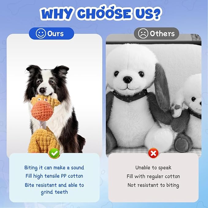 2025 Upgrade Colorful Indestructible Plush Dog Toys for Aggressive Chewers Small Medium Large Breed, Crinkle Squeaky Puppy Chew Toys for Teething, Mellow Calming Pillow Toys (Brown Dog)