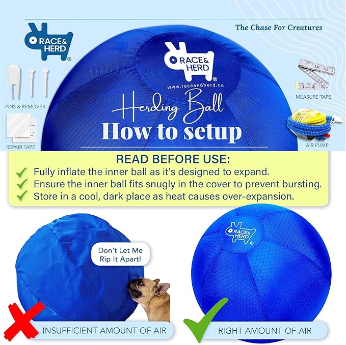 Race&Herd 30" Original XXL Herding Ball for Dogs - Giant Herding Dog Ball Australian Shepherds, Herding Toys, Dog Training Toy for Large Breeds, Dog Toy for Outdoor Play (for Large Dogs/Horses, Blue)