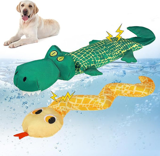 SCENEREAL Dog Water Toy for Small Medium Dogs- 2 Pack Floating Dog Toys Squeaky Toys for Pool Fetch, Crocodile & Snake Shape Durable Pet Chew Toy Summer Outdoor Interactive Play