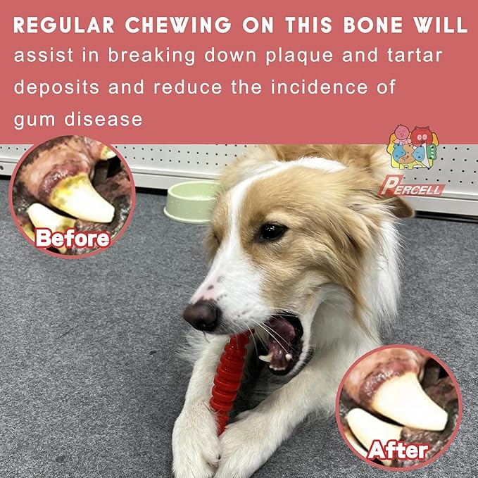 7-1/2" Dog Chew Toys - Thermoplastic Rubber Dog Chew Spiral Bone with Strawberry Flavor, for Medium Large Dogs (Strawberry)