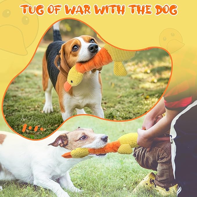 TwoEar Duck Dog Toy with Crinkle Paper, Interactive Tug of War Dog Toy, Stuffed Squeaky Toys for Puppies, Small, Medium, and Large Dogs