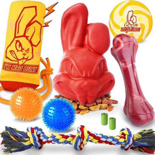 Heavy Duty Various Dog Chew Toys for Aggressive Chewers, 9 Pack Indestructible Large Dog Toy Include Tug Chew & Rope Toys, Squeaky Toys for Medium Large Breed Dogs(for Powerful Chewers)