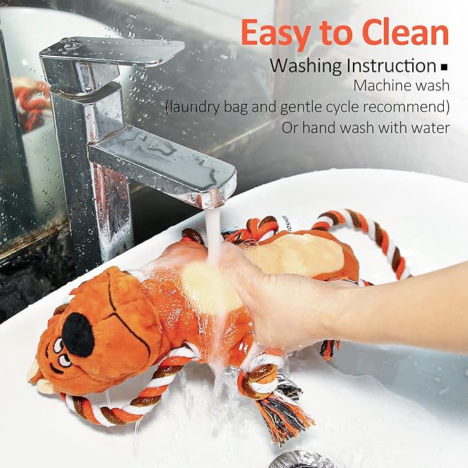 IOKHEIRA Tug of War Plush Dog Squeaky Toys with Crinkle Paper, Knotted Rope for Teeth Cleaning & Boredom