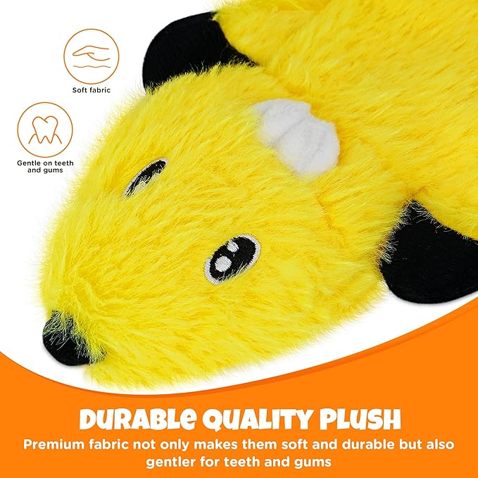 No Stuffing Dog Squeak Toys, Flat Soft Plush Dogs Chew Toy for Small Medium Large Breed Chewer Durable Cute Fun Squeaky Interactive Teething Puppies Pet Supplies to Keep Them Busy Best Birthday Gifts