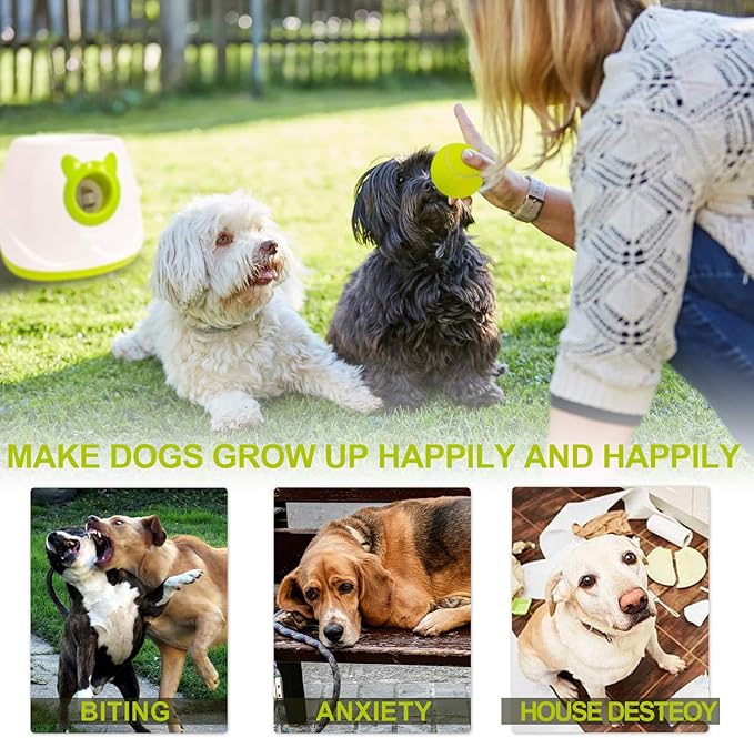 BESTHLS Automatic Dog Ball Launcher Interactive Tennis Ball Thrower Machine for Small Medium Dogs Fetching Distance 10-30ft (White2)