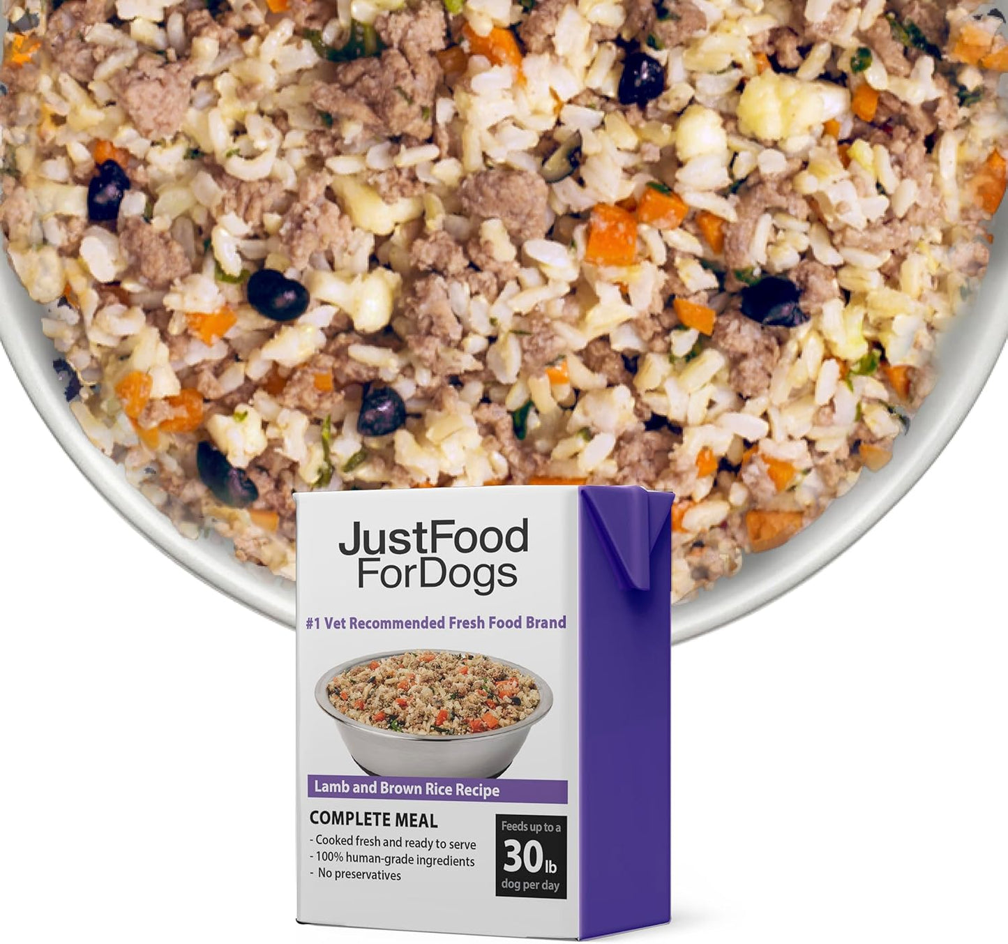 JustFoodForDogs Pantry Fresh Wet Dog Food, Complete Meal or Dog Food Topper, Lamb & Brown Rice Human Grade Dog Food Recipe - 12.5 oz (Pack of 6)