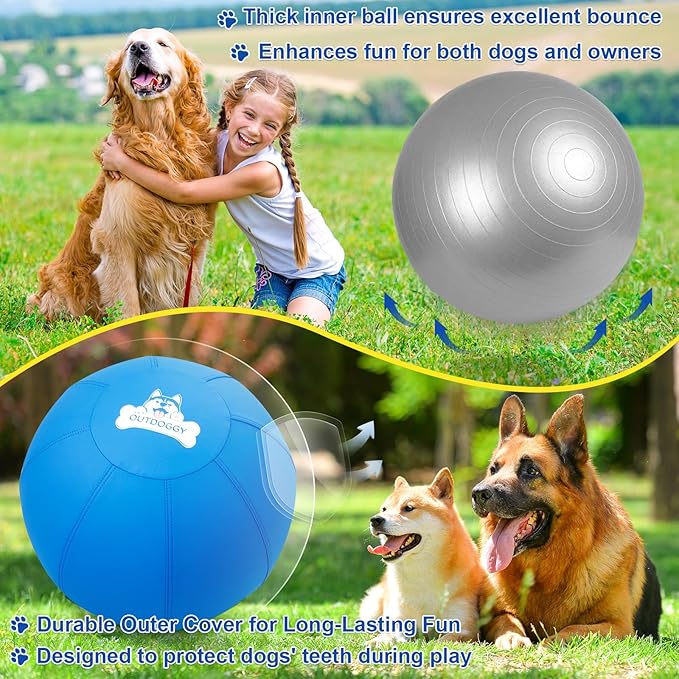 Herding Ball for Dogs 22 Inch - Dual-Layer Heavy Duty Herding Ball for Australian Shepherds, Border Collies & Cattle Dogs | Outdoor Herding Toy for Medium/Large Dogs - Backyard Training and Play-Blue