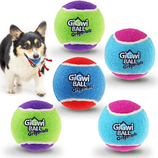 GiGwi Squeaky Tennis Balls for Dogs - High Bouncy, Bright Colors, 2.5 Inches, Interactive Fun Toys for All Breeds, Indoor & Outdoor Play, 5 Pack
