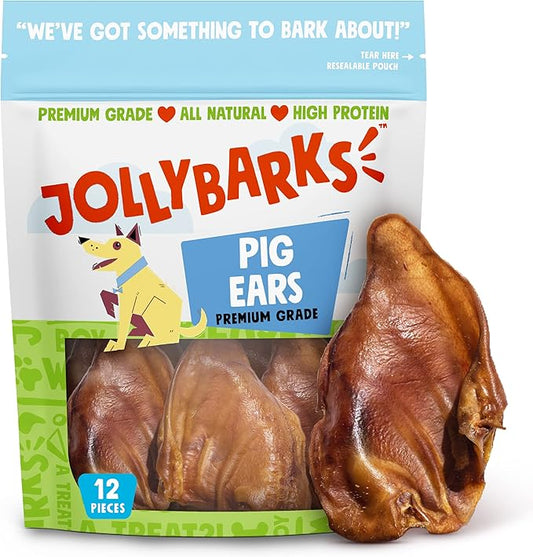Natural Whole Pig Ears for Dogs Large, Pigs Ears for Dogs - Premium Dog Ear Treat - Dog Chew Treats for Large and Small Breeds (12 Pack)