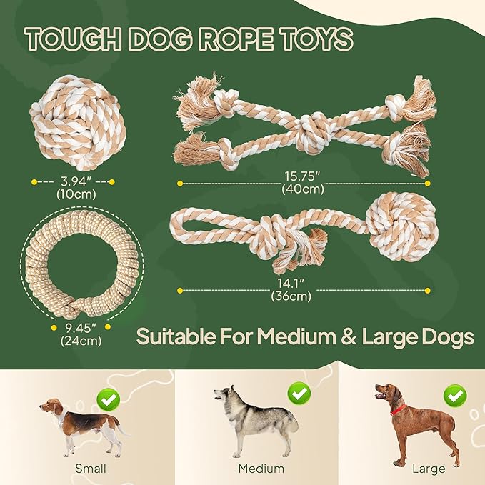 Dog Rope Toy 4 Pack - Dog Rope Toys for Large Dogs - Indestructible Natural Cotton Chew Toys for Aggressive Chewers - Tough Tug of War Dog Toys for Boredom, Teeth Clean