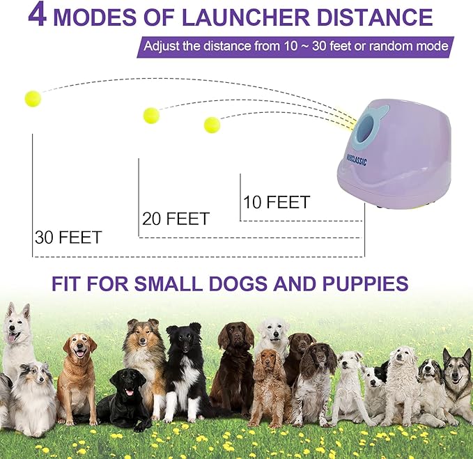 BESTHLS Automatic Dog Ball Launcher Interactive Tennis Ball Thrower Machine for Small Medium Dogs Fetching Distance 10-30ft (Purple, Remote Included)