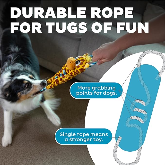 Outward Hound Ropiez Rope Interactive Dog Tug Toy for Tugging Squeaky Fun, 15.4 Inch Giraffe, Yellow, Small