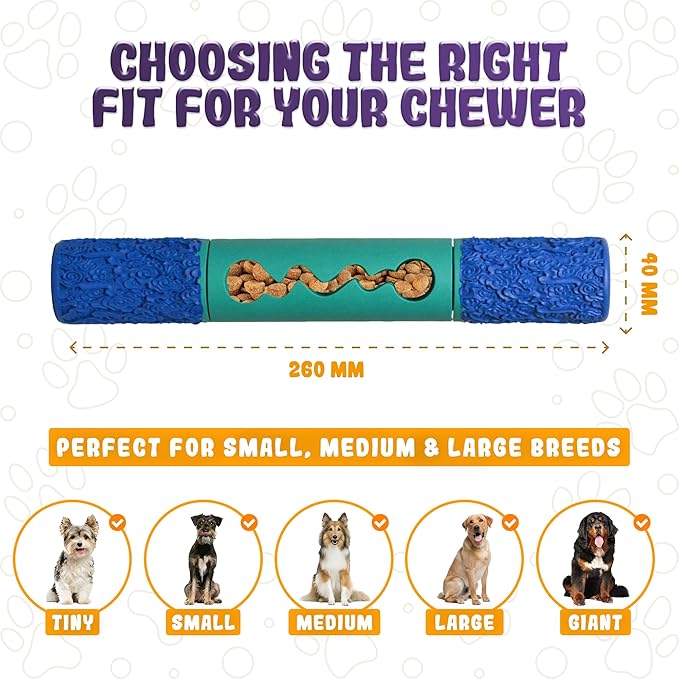 Indestructible Dog Chew Toy – Tough Rubber Stick for Aggressive Chewers, Safe & Treat-Fillable, Teething Toy for Large Breed & Puppies