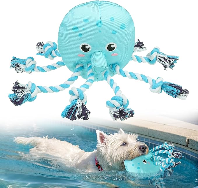 SCENEREAL Dog Water Toy for Small Medium Dogs- Floating Dog Toys Squeaky Toys for Pool Fetch, Octopus Shape Durable Rope Interactive Pet Chew Toy Summer Outdoor Interactive Play