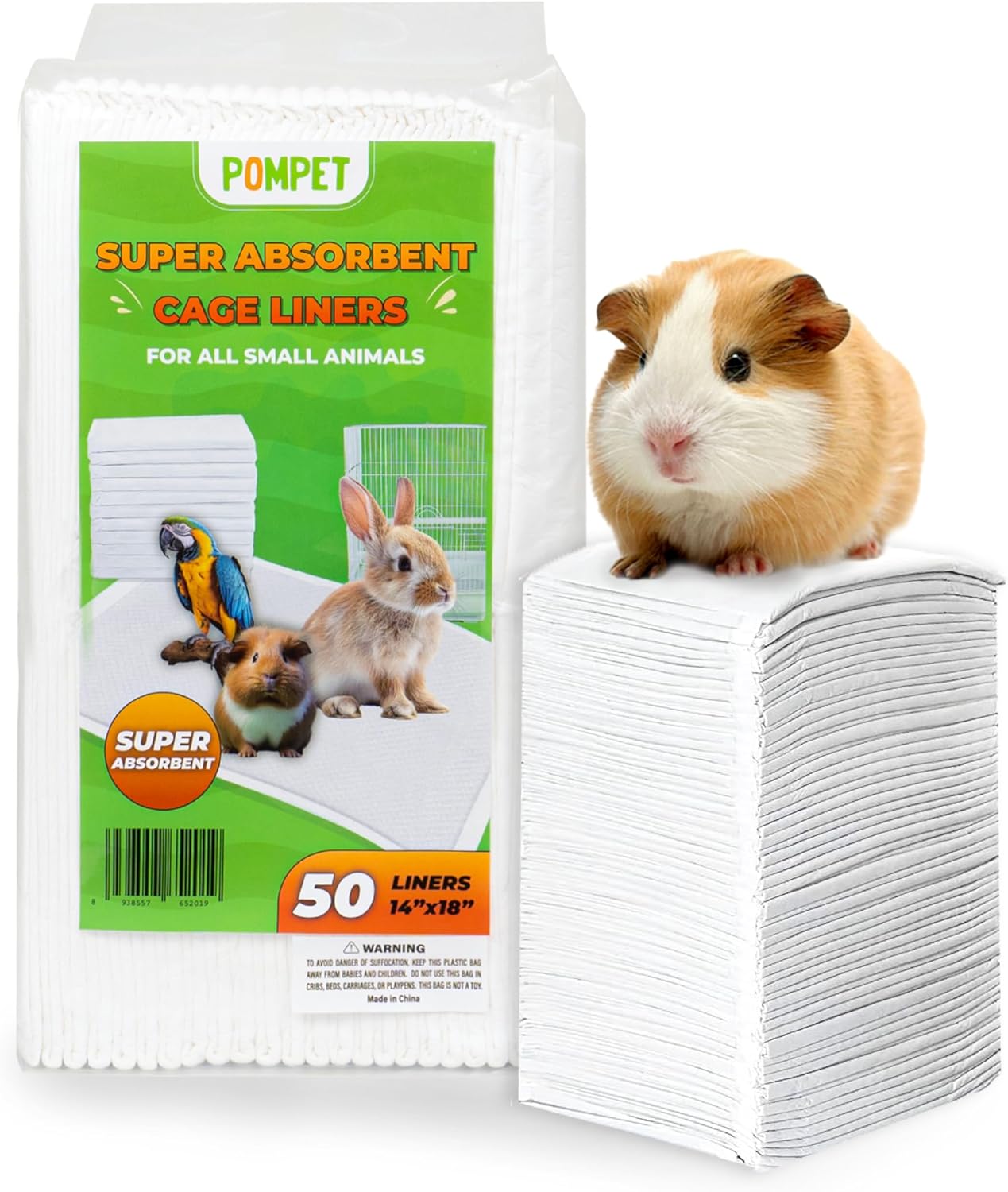 14"" X 18"" Disposable Guinea Pig Cage Liners 50 PCS, Rabbit, Hedgehog, Hamster, Chinchilla, Cat, Reptile and Other Small Animals