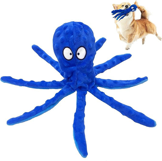 Squeaky Dog Toys Octopus - No Stuffing for Small, Medium and Large Breeds, Tough Dog Toys to Keep Them Busy, Durable and Soft Crinkle Plush Puppy Chew Toys for Teething and Boredom (Blue Octopus 1PC)