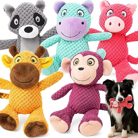 Jalousie Multipack Dog Squeaky Toys Strong Almost Indestructible, with Added Liner for Longer Play Dog Chew Toys (Medium to Large Breeds, 5 Pack Checks for Aggressive Chewers)