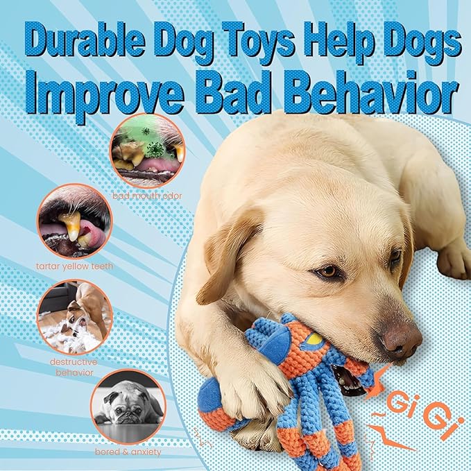 LEGEND SANDY Dog Toys for Aggressive Chewers, Large Dog Toys to Keep Them Busy, Interactive Pet Toys, Squeaky Puppies Toys, Tug of War Puppy Toy, Crinkle Doggeis Toy (Blue Spider)