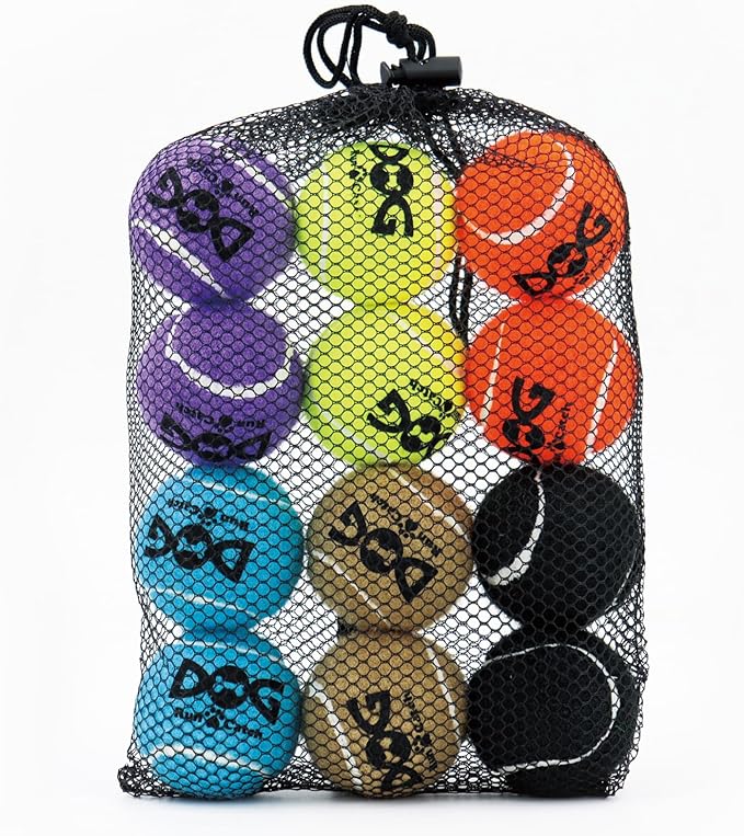Squeaky Tennis Balls for Dogs - 12 Pack 2.0'' Durable Non-Toxic Outdoor Dog Toys Balls with Mesh Bag, SGS Certified, Colorful Fetch Toys,Small Breeds