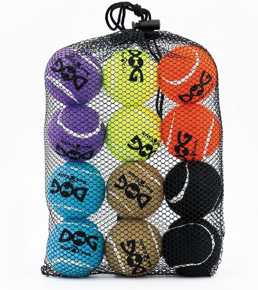 Squeaky Tennis Balls for Dogs - 12 Pack 2.0'' Durable Non-Toxic Outdoor Dog Toys Balls with Mesh Bag, SGS Certified, Colorful Fetch Toys,Small Breeds