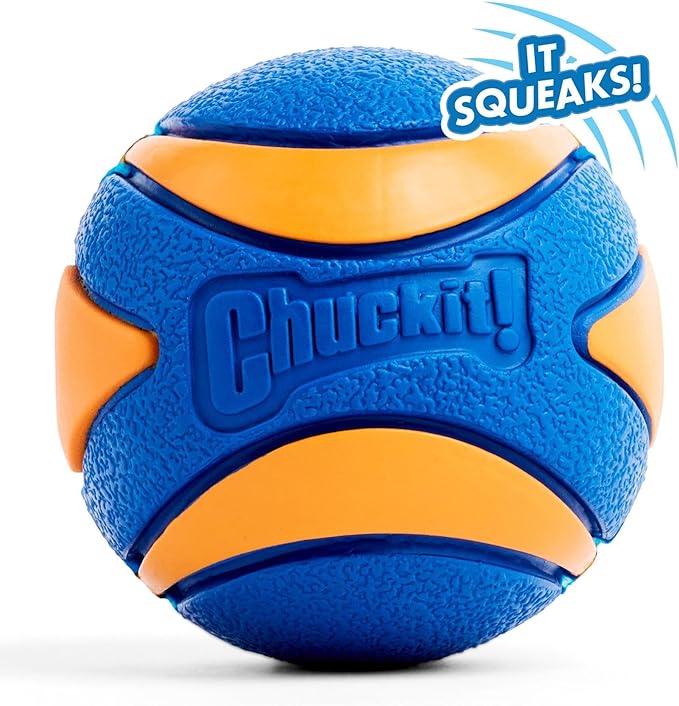 Chuckit Ultra Squeaker Dog Ball - Extra Large Bouncy and Squeaky Pet Toy for Dogs 100+ lbs - Floats on Water - Durable Rubber - Size XL - 3.5" Diameter - Pack of 1