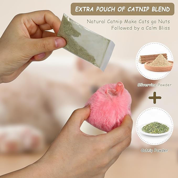 Cat Toy Balls with Sound, Chirping Cat Toys with Catnip, 3 Pcs Fluffy Plush Toy Balls, Interactive Kitten Toys for Indoor Cats (Bird+Frog+Crickets, Plush)