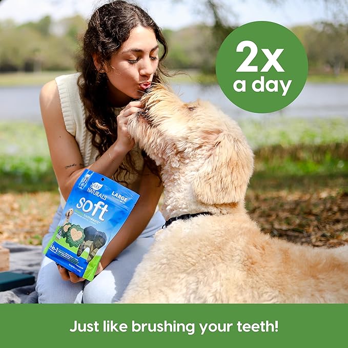 Ark Naturals Soft Brushless Toothpaste for Large Breeds, 18 oz Bag, Soft-Baked Dog Dental Chew with Toothpaste Center, Freshen Breath, Reduce Plaque & Tartar