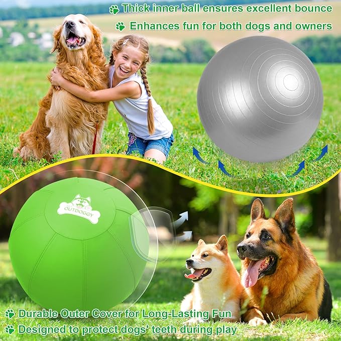 Herding Ball for Dogs 22 Inch - Dual-Layer Heavy Duty Herding Ball for Australian Shepherds, Border Collies & Cattle Dogs | Outdoor Herding Toy for Medium/Large Dogs - Backyard Training and Play-Green