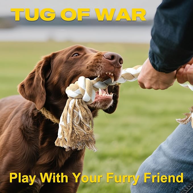 Fida Dog Rope Toys for Large/Medium Aggressive Chewers, Tough Rope Chew Toy,Natural Cotton 3 Knots