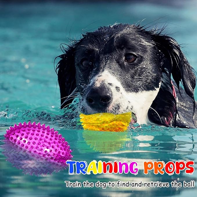 12 Pcs 4.5'' Squeaky Dog Ball and Spiky Squeaker Football for Aggressive Chewers Medium Large Dogs Toys Heavy Duty Teething Toys for Training Cleaning Teeth Indoor Outdoor