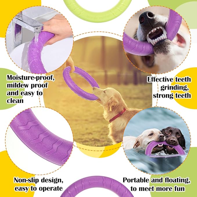 Liliful 4 Pcs Dog Rings Toy, Dog Training Ring Outdoor Flying Discs for Aggressive Small Medium Large Puppy Teeth Cleaning Fetch Chew Toys, 11 Inch, 4 Colors