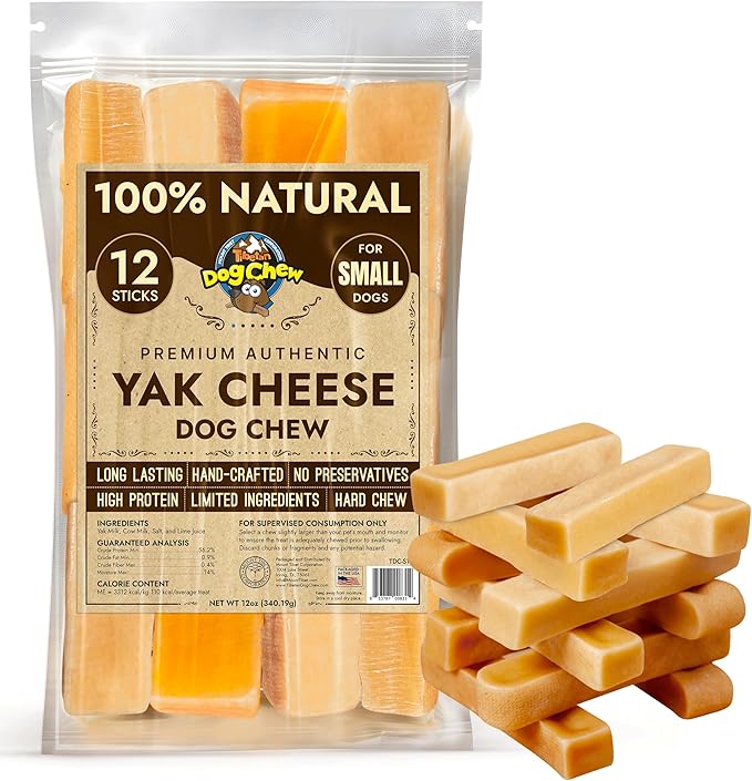Tibetan Dog Chew Yak Cheese Sticks - Natural Handmade Treats for Small Dogs, Long-Lasting, Easy to Digest with No Additives, Rawhide, Grains, or Gluten, Perfect for Aggressive Chewers, 12 Chews