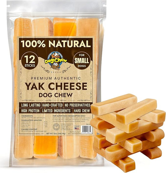 Tibetan Dog Chew Yak Cheese Sticks - Natural Handmade Treats for Small Dogs, Long-Lasting, Easy to Digest with No Additives, Rawhide, Grains, or Gluten, Perfect for Aggressive Chewers, 12 Chews