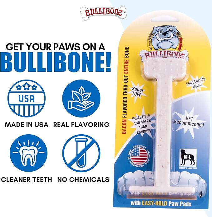 Bullibone Nylon Dog Chew Toy Nylon Bone - Improves Dental Hygiene, Easy to Grip Bottom, and Permeated with Flavor (Bacon, XL - 2 Pack)