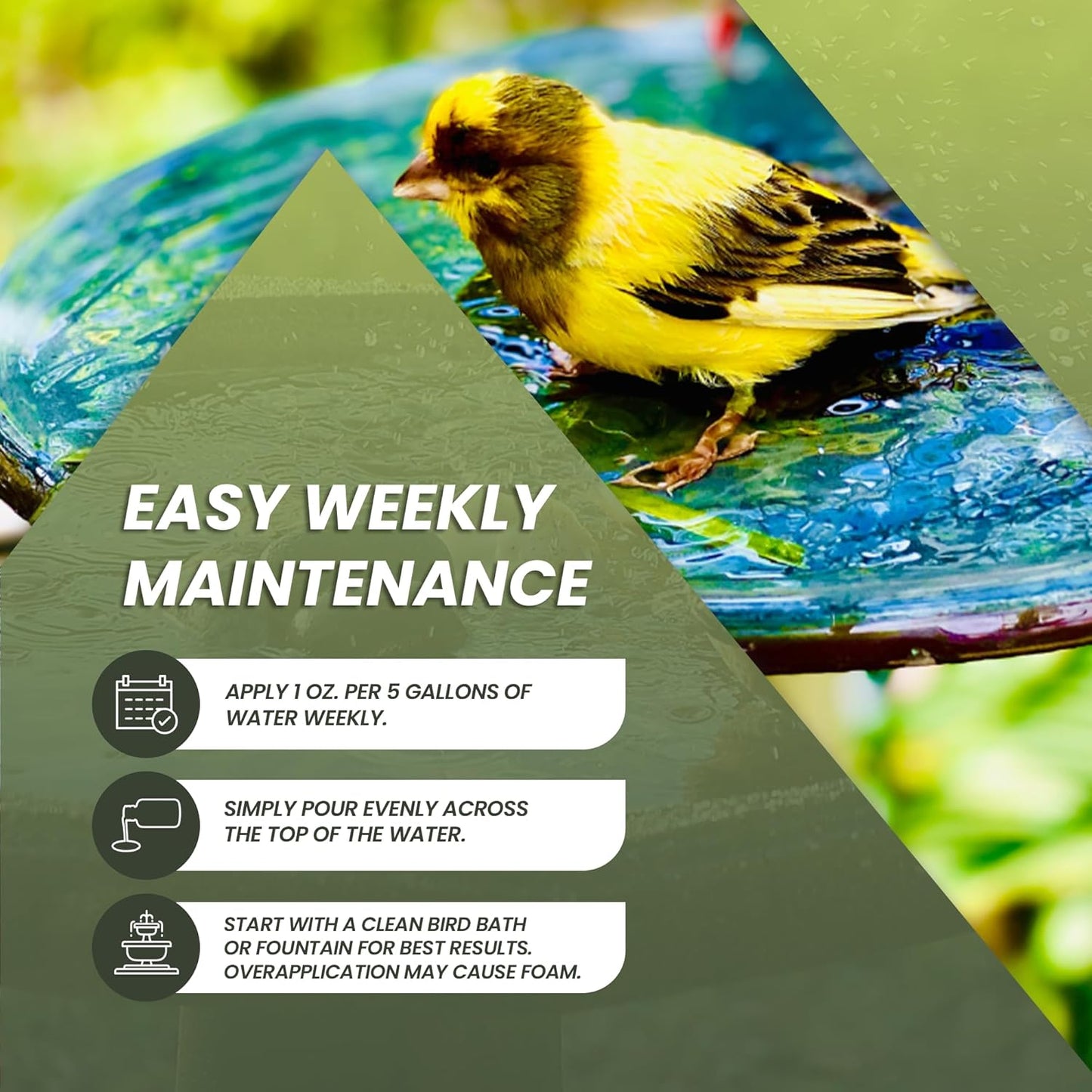 16oz Bird Bath Cleaner, Cleans 80 Gallons of Water, Ideal Fountain Cleaner Safe for Birds, Bird Bath Fountains Clarifier, Liquid Birdbath and Fountain Maintenance, Promotes Clean & Clear Water